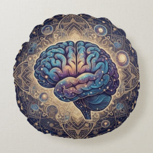 Cojín Redondo Mandala de la Mente Cósmica – Arte Cerebral Abstra
