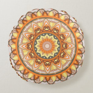 Cojín Redondo Mandalá de Otoño Boho Otoño Naranja Acogedor
