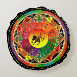 Cojín Redondo Mandala del sagitario del Rótulo del zodiaco