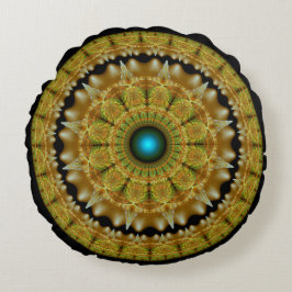 Cojín Redondo Mandala dorada fractal brillante