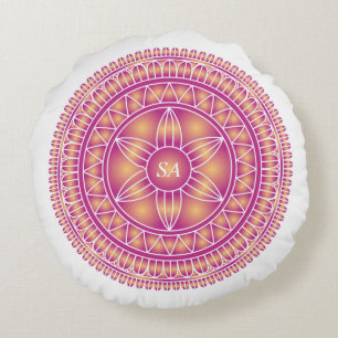 Cojín Redondo Mandala dorada morado blanco