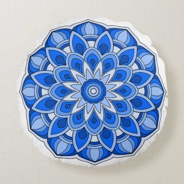 Cojín Redondo Mandala en azul (Anverso)