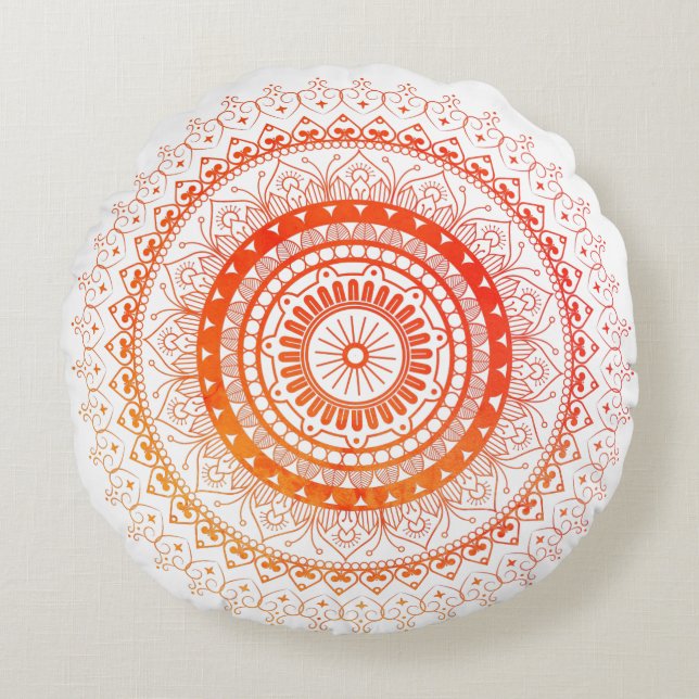 Cojín Redondo Mandala espiritual Naranja Amarillo (Anverso)