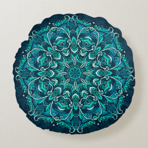 Cojín Redondo Mandala étnica azul. Copia de Raster