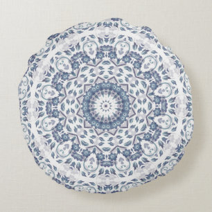 Cojín Redondo Mándala floral azul polvoriento