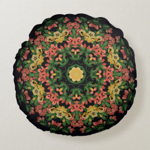 Cojín Redondo Mandala floral: rojo, amarilla.