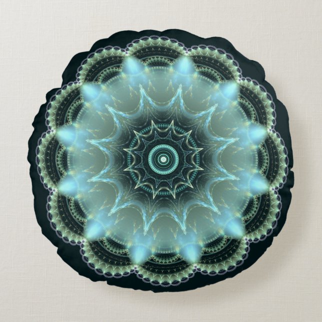 Cojín Redondo Mandala fractal de estrella brillante (Anverso)