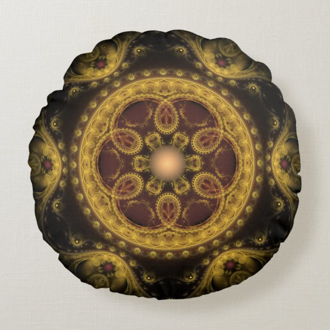 Cojín Redondo Mandala fractal de hadas mágicas (Anverso)