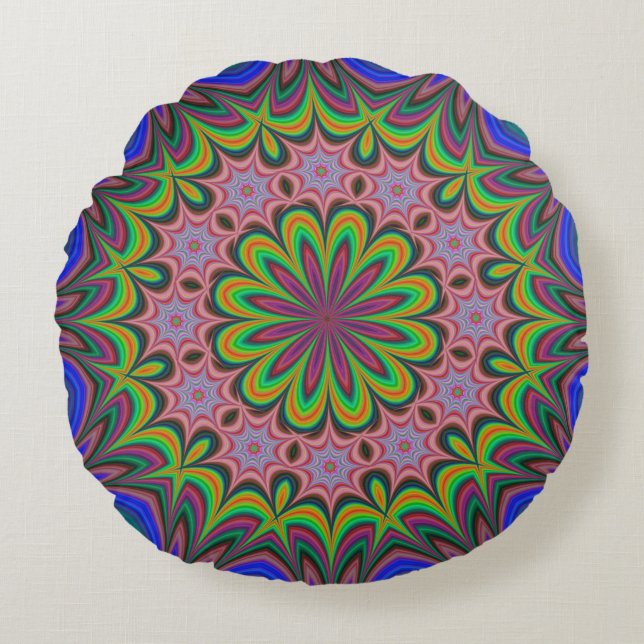 Cojín Redondo Mandala Geométrica Rosette Retro Hippie (Anverso)