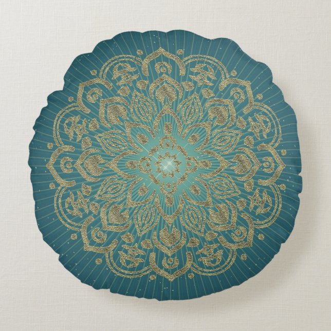Cojín Redondo MANDALA Golden Rosette - Pillow (Anverso)