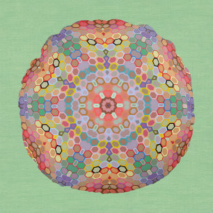 Cojín Redondo Mandalá Hexagonal Arcoíris
