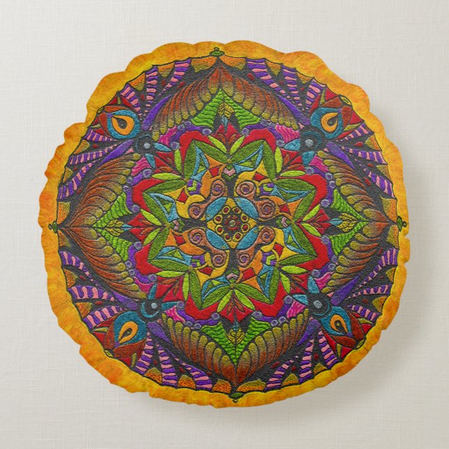 Cojín Redondo Mandala Meditación Suelo Pillow Cushion Girasol (Anverso)