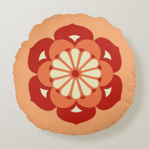 Cojín Redondo Mandala, Naranja Pastel y mandarín