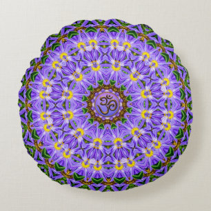 Cojín Redondo Mandalá OM Yoga Redondo Morado Amarillo Sanación F