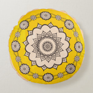 Cojín Redondo Mandala Ornamental: Diseño de estilo étnico.