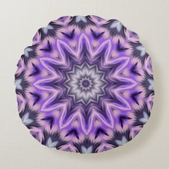 Cojín Redondo Mandala púrpura de Lilac (Anverso)