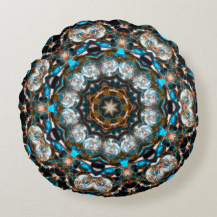 Cojín Redondo Mandala que parece un cráter de colores brillantes
