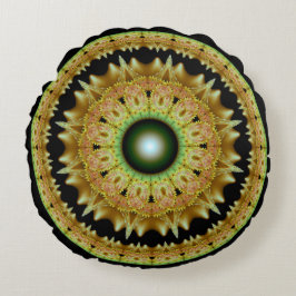 Cojín Redondo Mándala redonda fractal dorada