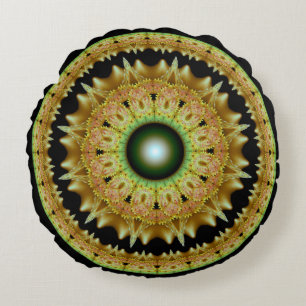 Cojín Redondo Mandalá redondo fractal dorado