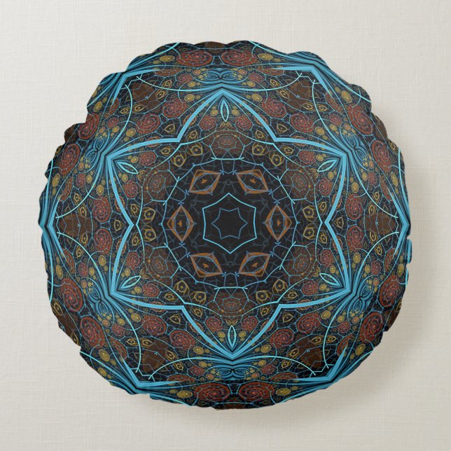 Cojín Redondo Mandala Rosette Boho Patrón de Dandy estilo bohemi (Anverso)