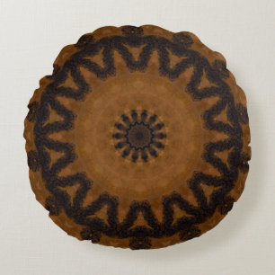 Cojín Redondo Mandala Rustic Brown y Black Wood
