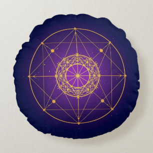 Cojín Redondo Mandala Sagrado Celestial – Geometría Mística