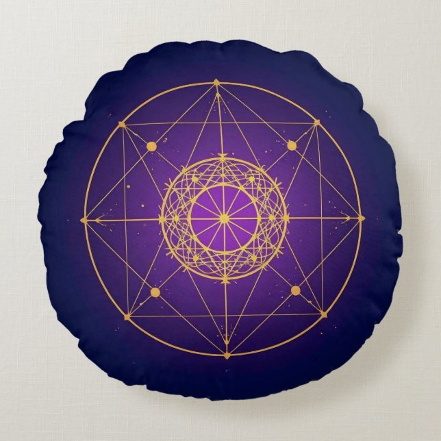Cojín Redondo Mandala Sagrado Celestial – Geometría Mística (Anverso)