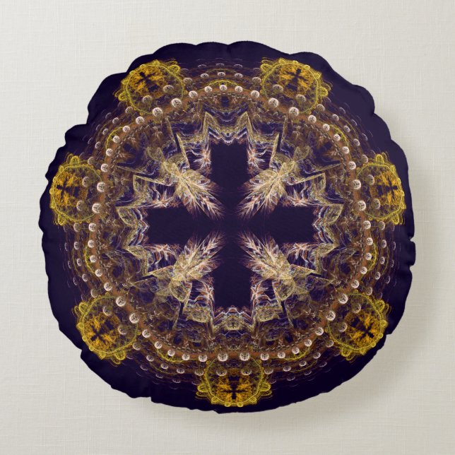 Cojín Redondo Mandala transversal fractal (Anverso)