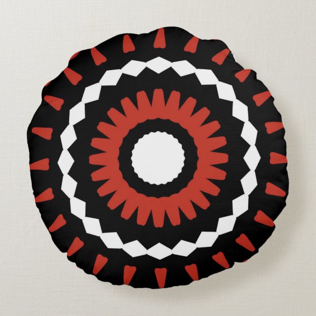 Cojín Redondo Mandala tribal roja (Reverso)