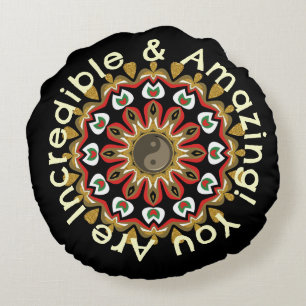 Cojín Redondo Mándala Yin Yang de Ángeles Dorados