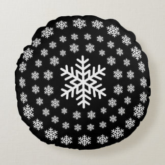 Cojín Redondo Mandalas de copos de nieve en blanco y negro minim