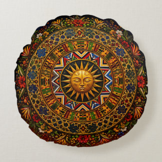 Cojín Redondo Mandalas de Geometría Sagrada Africana — Kente Nde