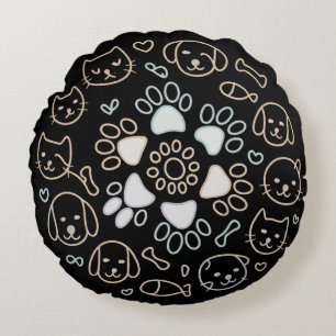 Cojín Redondo Mandalas de Huellas de Perro Adorables