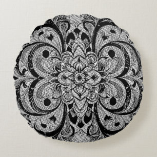 Cojín Redondo Mandalas Sinfonía de Color – Floral Psicodélico Au