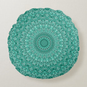 Cojín Redondo Mandalas Turquesas con Intrincada Simetría