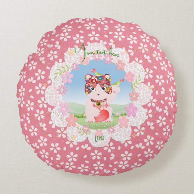 Cojín Redondo Maneki Neko Lucky Luna (Anverso)