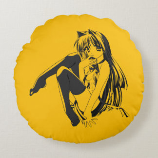 Cojín Redondo Manga, Neko Catgirl Furry Anime Loli Slave Round P