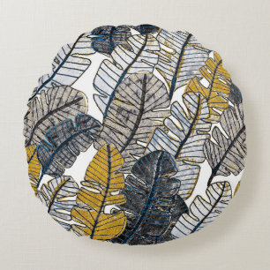 Cojín Redondo Mano dibujada: hojas tropicales