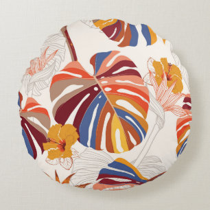 Cojín Redondo Mano floral tropical brillante dibujada