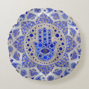 Cojín Redondo Mano Hamsa de Fátima en la Madre de la Perla