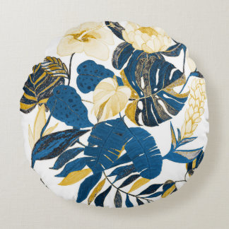 Cojín Redondo Mano tropical dibujada: Patrón creativo sin foco