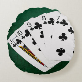 Cojín Redondo Manos de póquer - Flush recto - Juego de Clubs