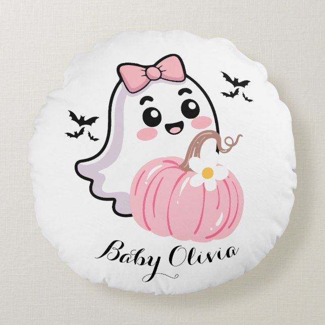 Cojín Redondo manta de halloween linda, calabaza de arco rosa fa (Anverso)