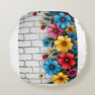 Cojín Redondo Manta Sherpa de pared de ladrillo floral