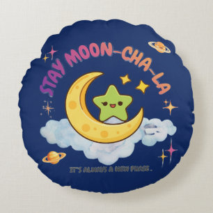 Cojín Redondo Mantén Moon-Cha-La Cute Luna Creciente y Estrellas