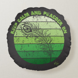Cojín Redondo Mantenga la calma y el pavo real