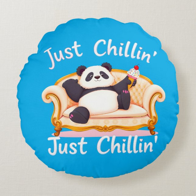 Cojín Redondo Manténgase tranquilo y chillón con helado (Anverso)