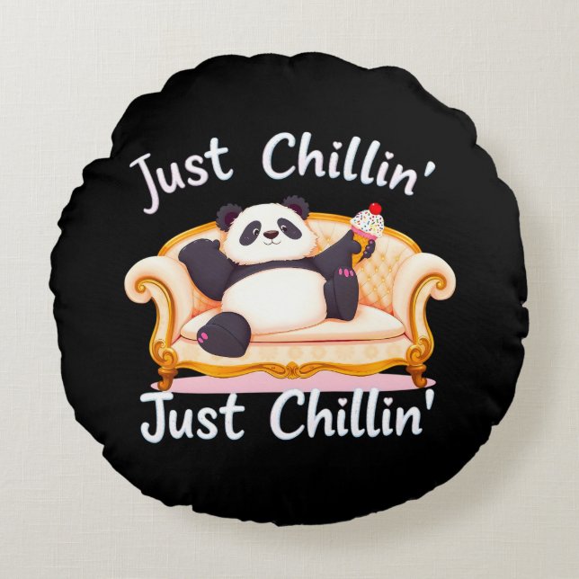 Cojín Redondo Manténgase tranquilo y chillón con helado (Anverso)