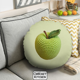 Cojín Redondo Manzana de crochet verde artesanal retro mínimo
