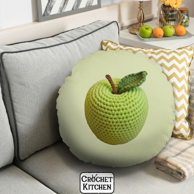 Cojín Redondo Manzana de crochet verde artesanal retro mínimo (Subido por el creador)